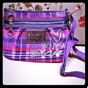 Coach poppy tartan purple plaid crossbody